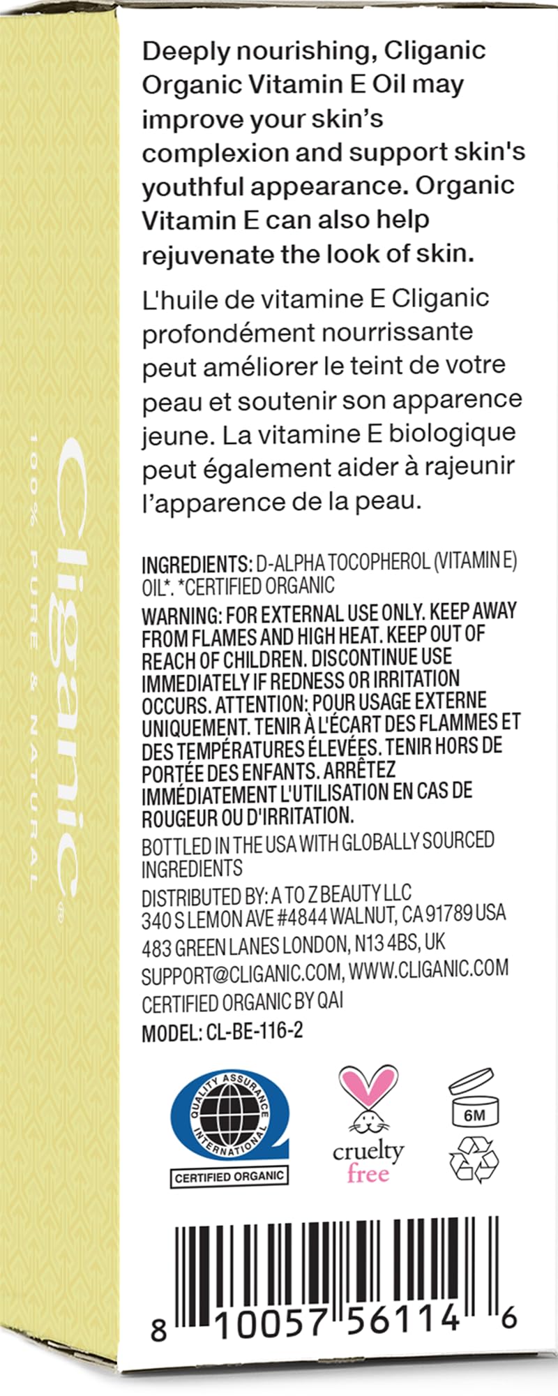 Cliganic Vitamin E Oil soybean oil base ingredient