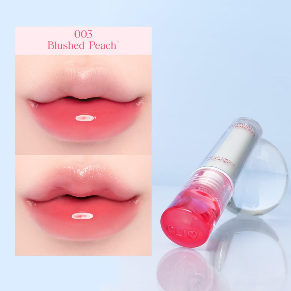CLIO Crystal Glam Tint rose-oil-nourishment moisturizes lips during wear.