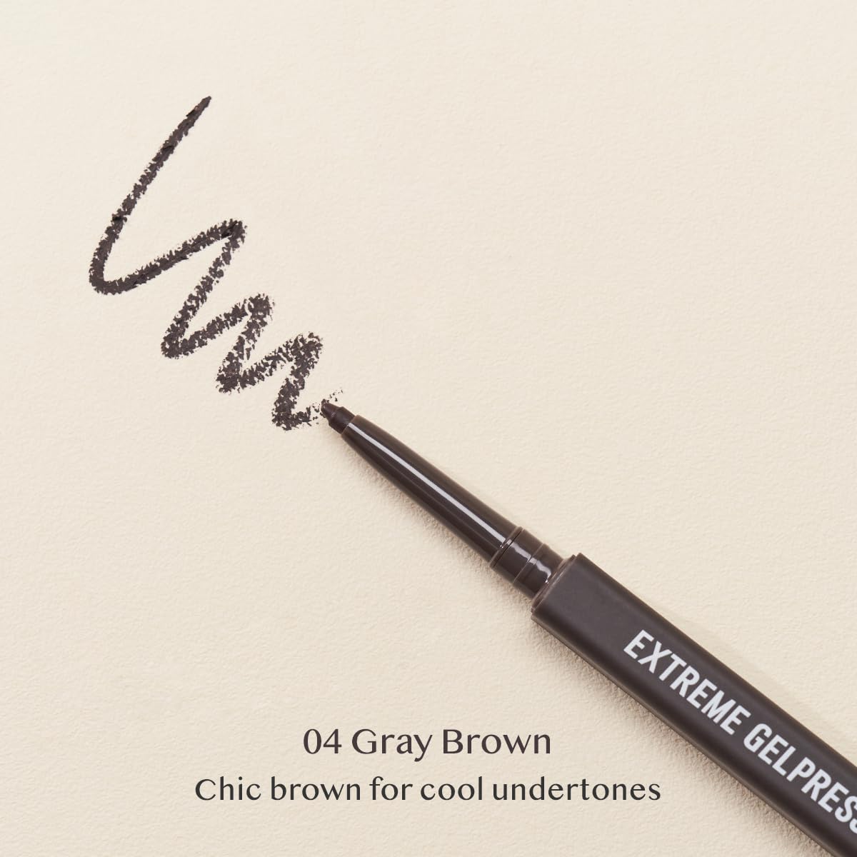 CLIO Extreme Gelpresso pencil swatch showing rich gray-brown shade payoff.