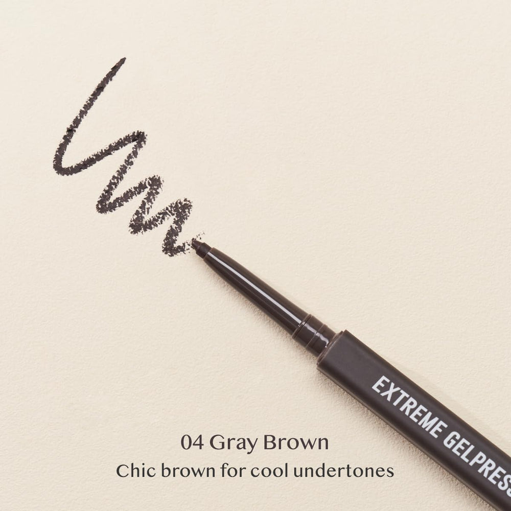 CLIO Extreme Gelpresso pencil swatch showing rich gray-brown shade payoff.