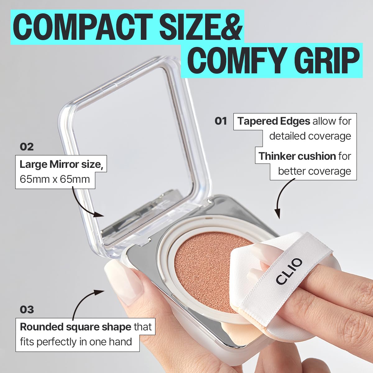 CLIO Kill Cover Founwear Cushion compact design travels easily for quick touch-ups.