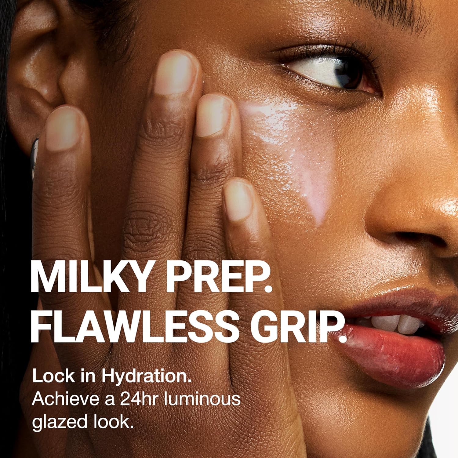 CLIO Glazing Milky Essence texture close-up highlighting lightweight hydration for sensitive skin