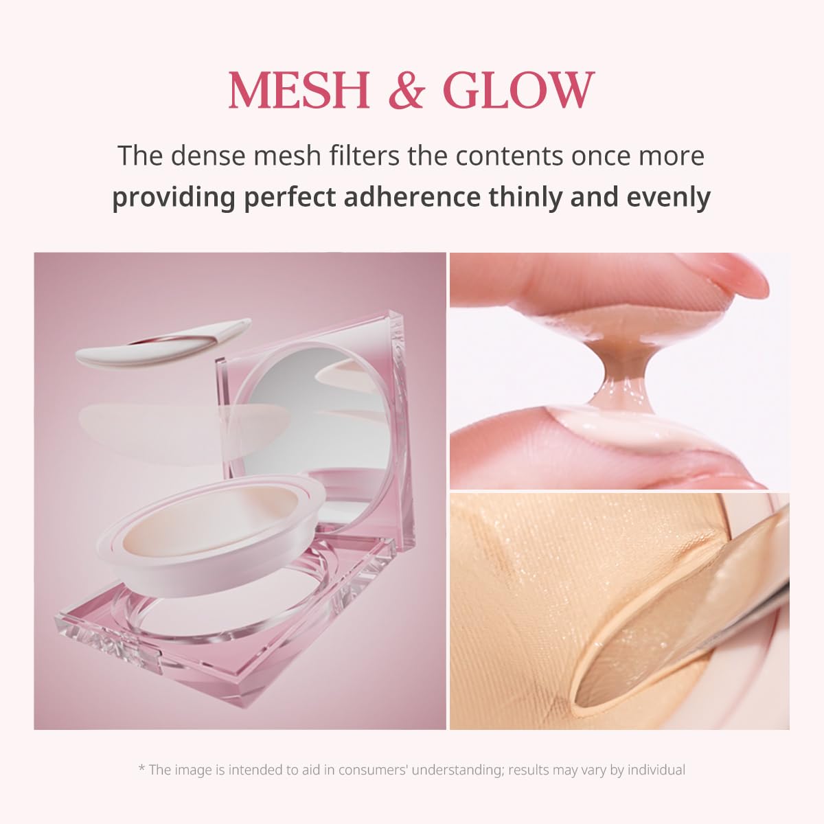 CLIO Kill Cover Mesh Glow Cushion swirl application texture on skin