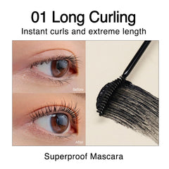 CLIO Kill Lash Superproof Mascara brush closeup shows slim curved design for precise lengthening.