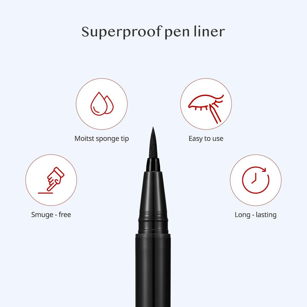 CLIO PROFESSIONAL Superproof brown shade swatches on skin for easy shade matching.