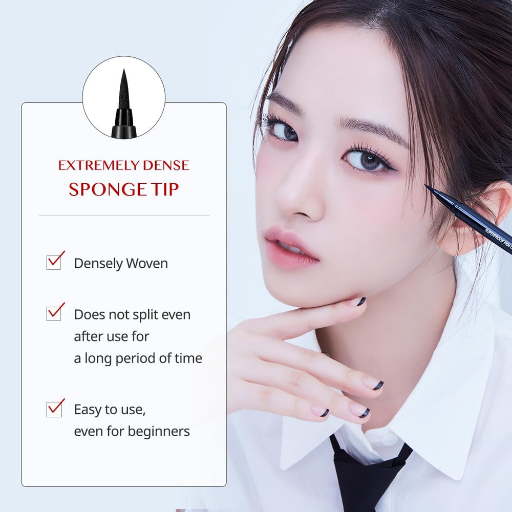 CLIO PROFESSIONAL Superproof eyeliner stroke closeup thin to thick line versatility.