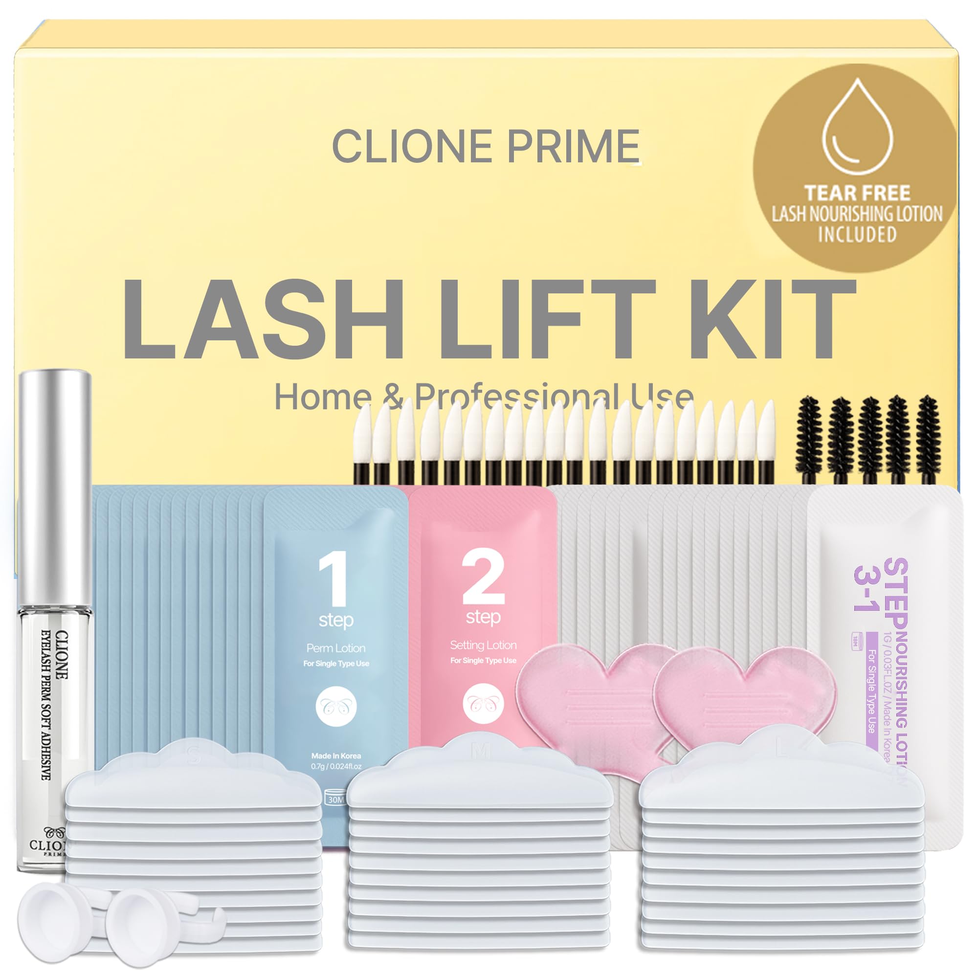 CLIONE PRIME lash lift kit sachets ensure sterile, single-use steps for hygiene