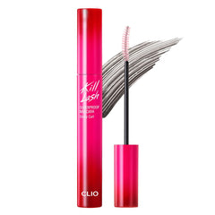 CLIO Professional Kill Lash Superproof Mascara brush closeup shows precise lifting curl.