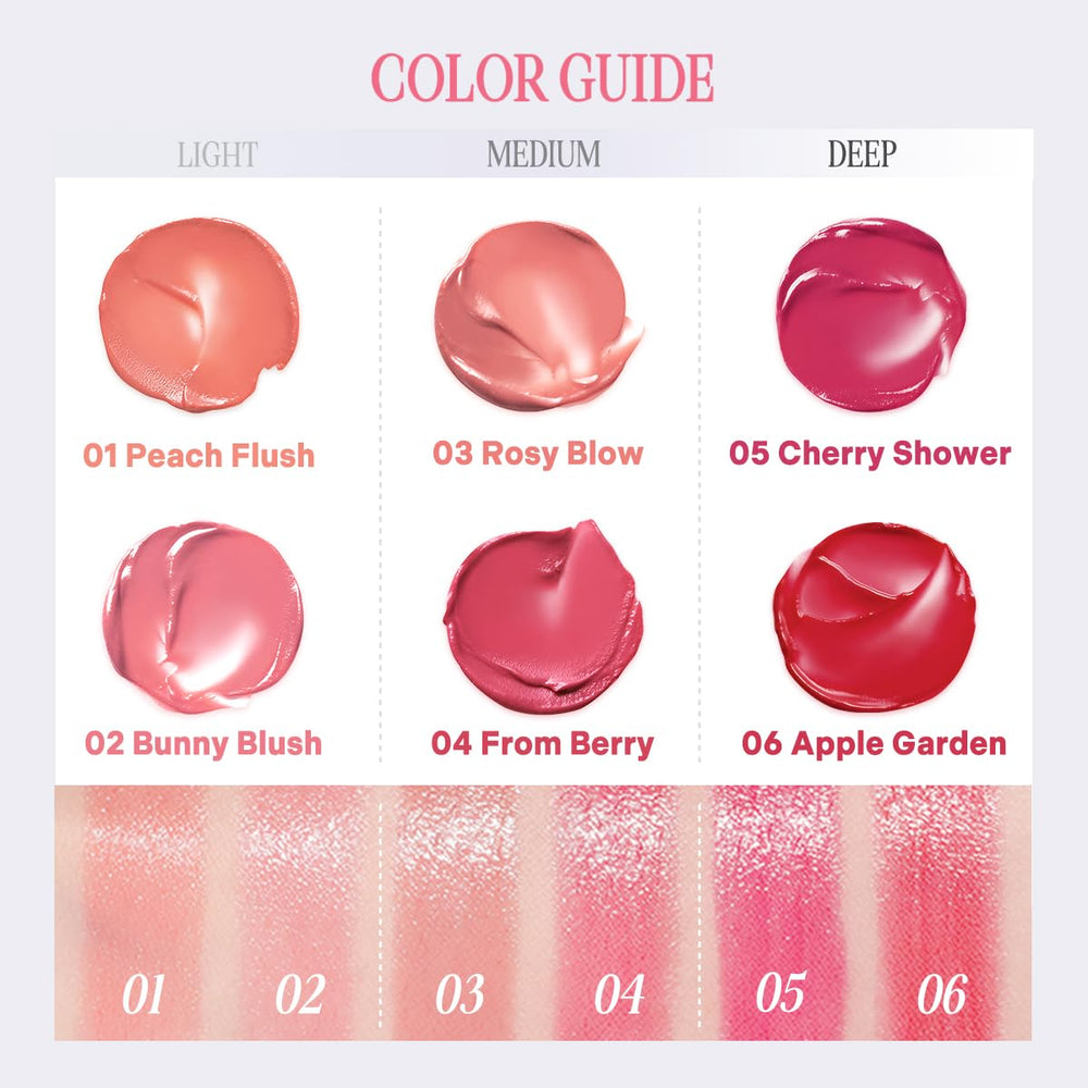 CLIO Professional Lip & Cheek Tap Rosy Blow shade swatch on lips and cheeks