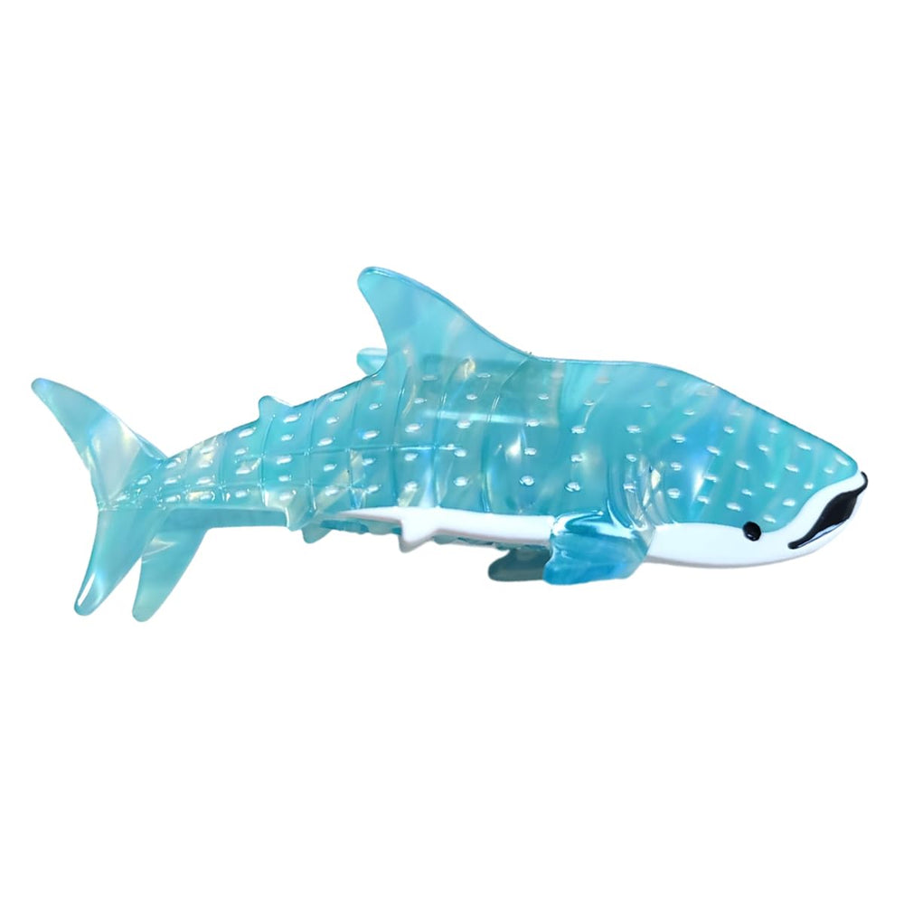 Clip Sugar Whale Shark hair clip cyan closeup shows non-slip acetate grip for secure hold