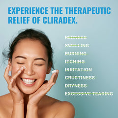 Cliradex Foam applied to eyelids highlights clean margins and refreshed lids.