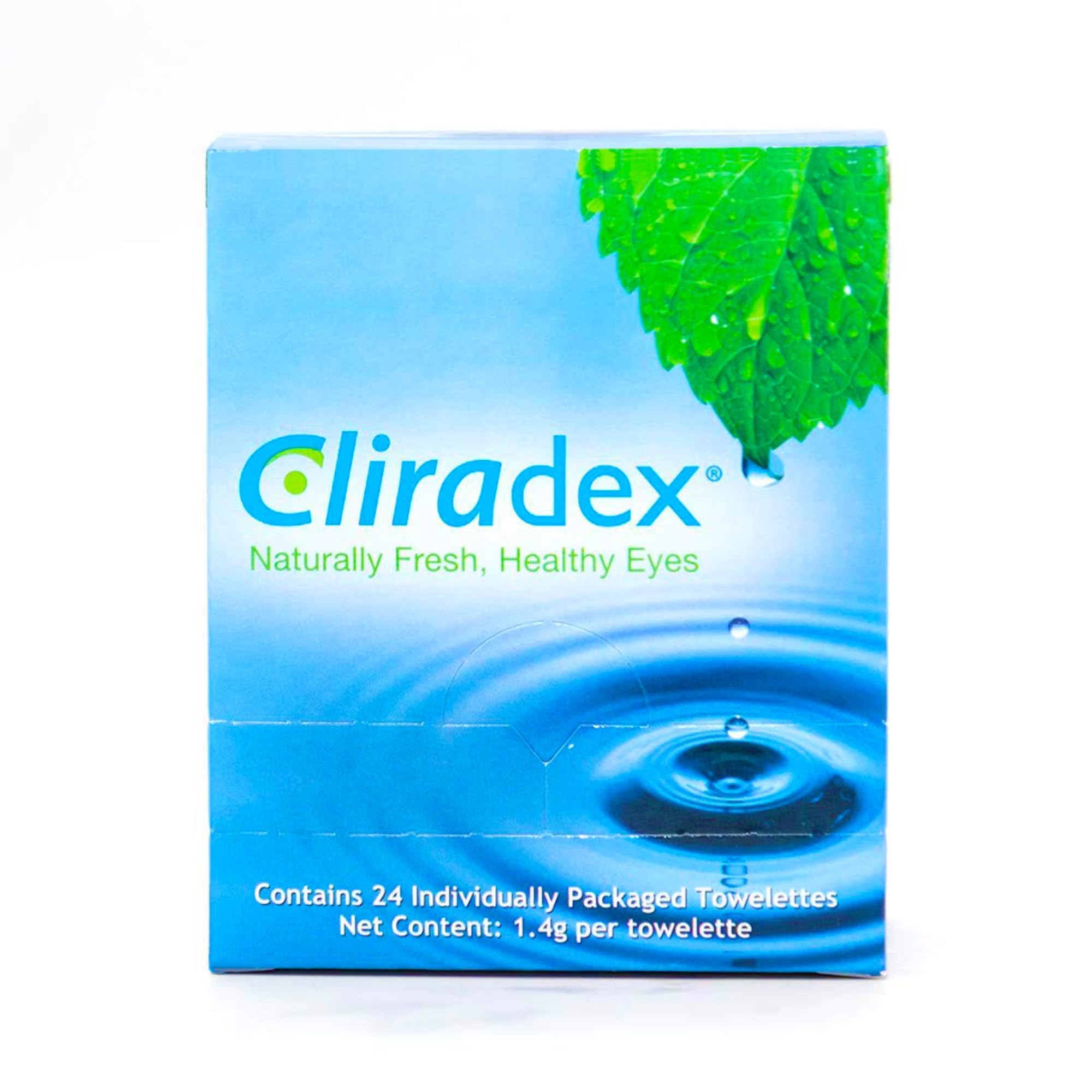 Cliradex towelettes packaging showing convenient eyelid care on the go