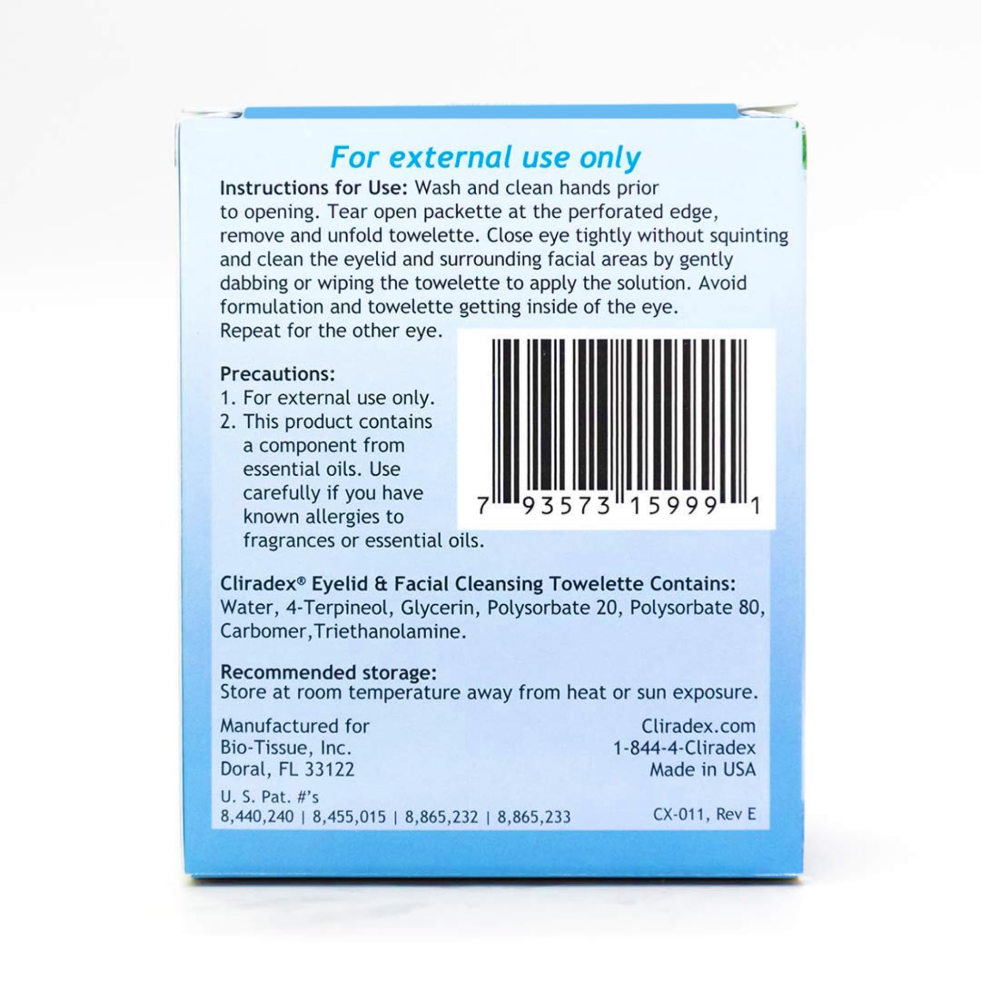 Cliradex towelettes science-formula emphasizes 4-Terpineol, ophthalmologist-backed design