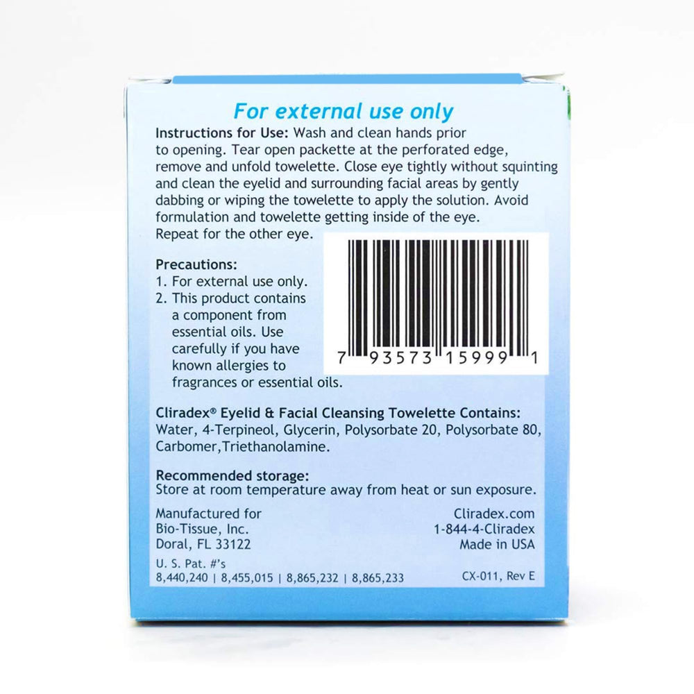 Cliradex towelettes science-formula emphasizes 4-Terpineol, ophthalmologist-backed design