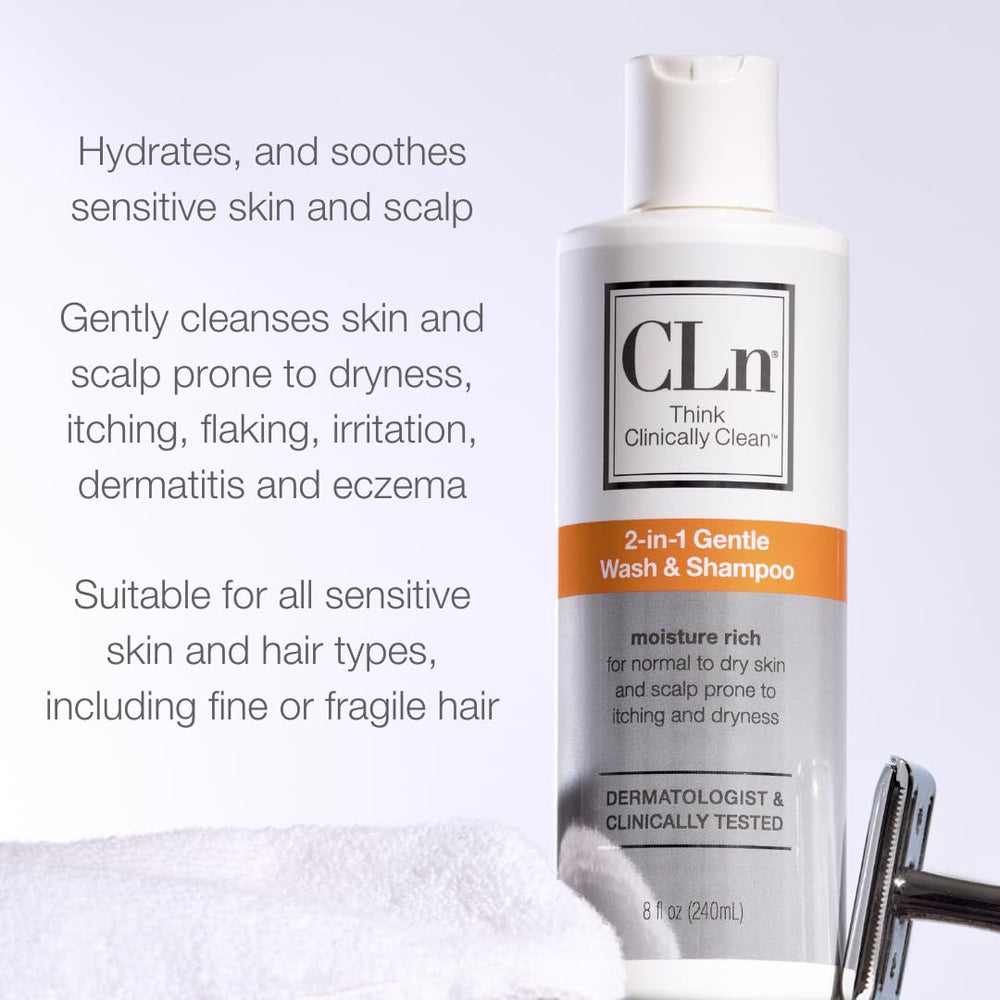CLn 2-in-1 gentle wash body cleanse for head-to-toe use.