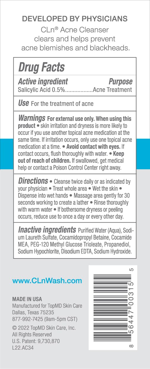 CLn Acne Cleanser foaming lather shown for cleansing oily skin.