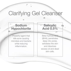 CLn Acne Cleanser label featuring 0.5% salicylic acid and dermatologist-designed science.