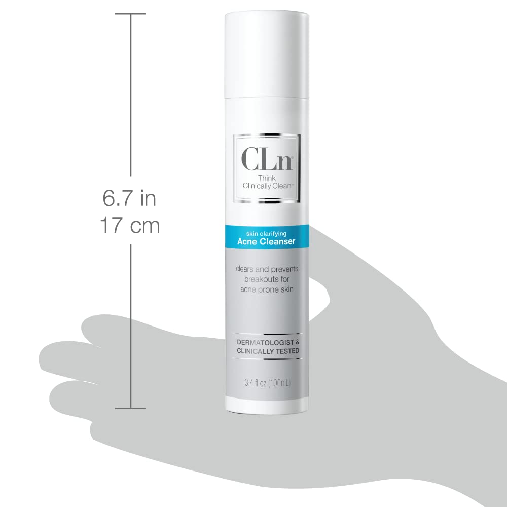 CLn Acne Cleanser pump bottle ideal for travel and daily use.