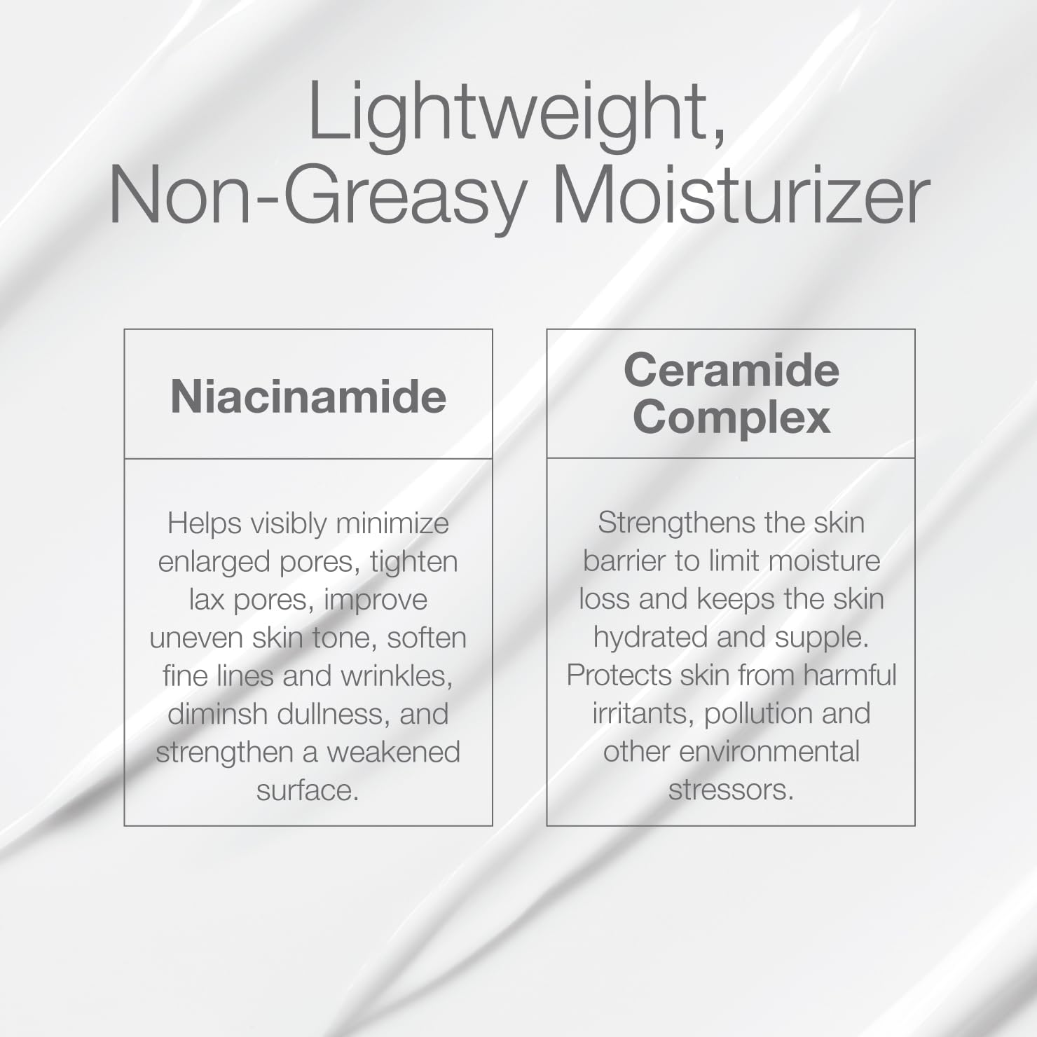 CLn Facial Moisturizer cream texture close-up emphasizes lightweight, fast-absorbing hydration.
