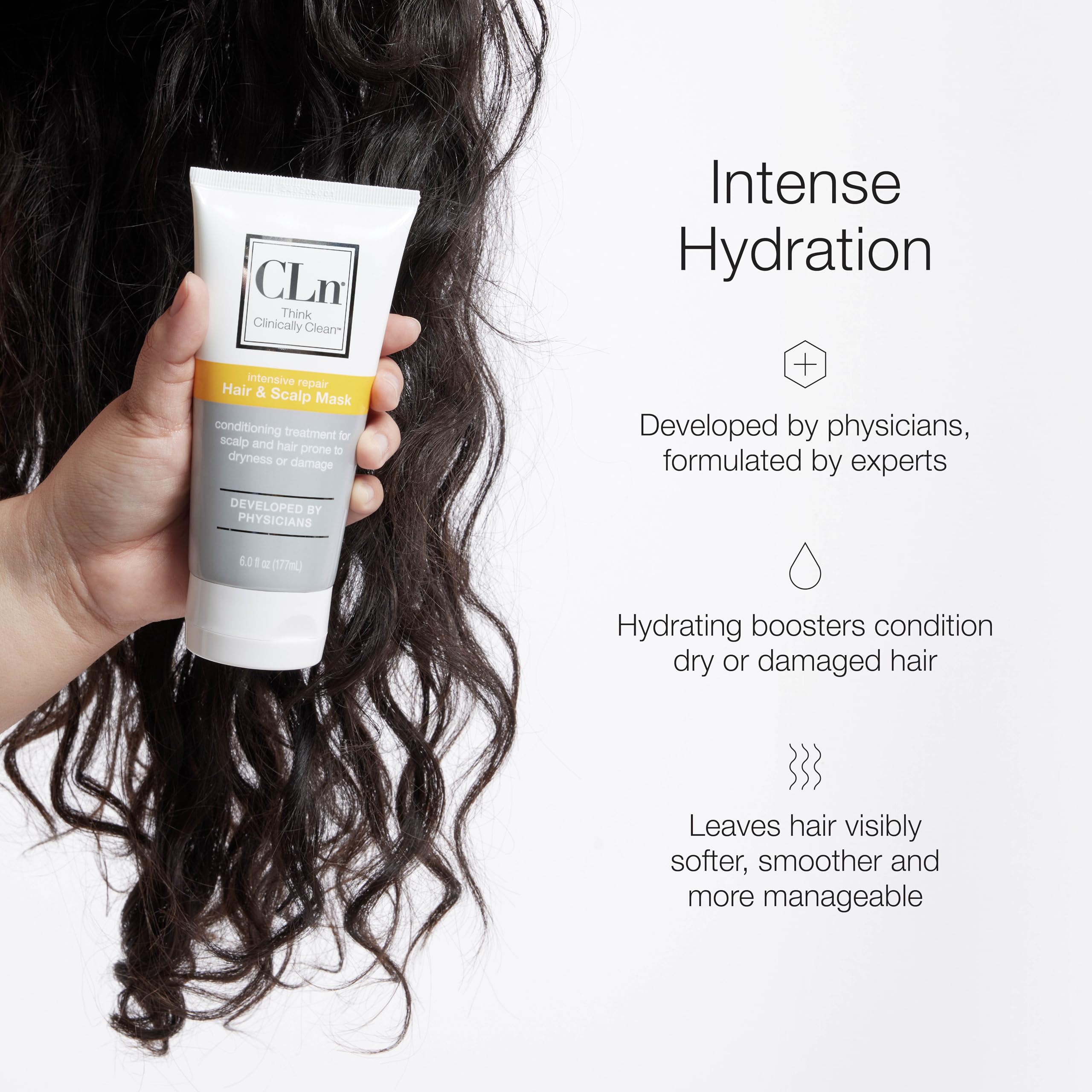 CLn Hair Mask application on hair suggests versatile weekly treatment for nourishment.