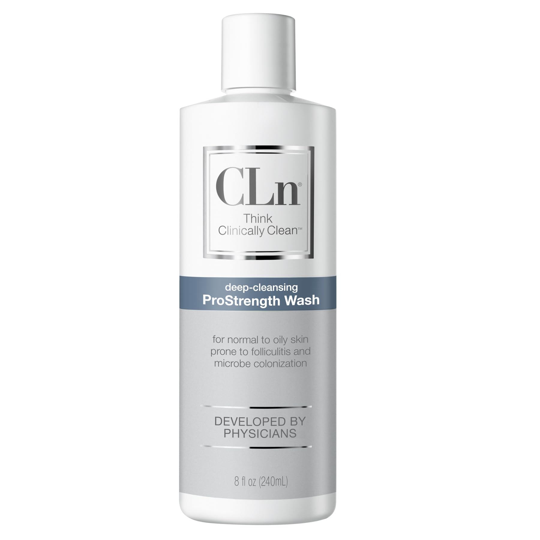 CLn ProStrength bottle-front view showcases daily cleansing for balanced skin.