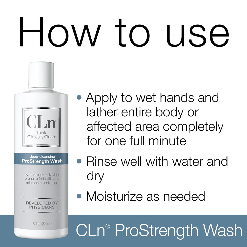 CLn ProStrength daily-use application on skin emphasizes pH-balanced cleanse.