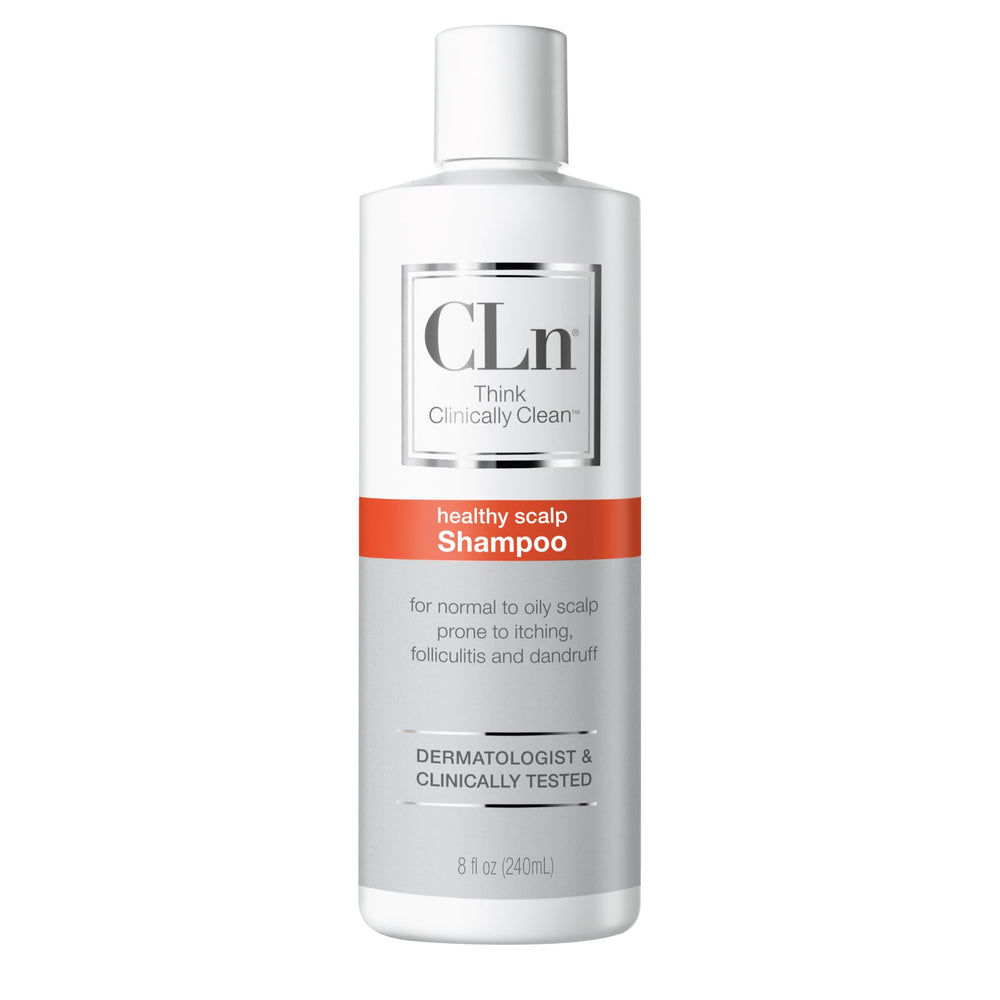 CLn Shampoo clarifying formula bottle shows deep cleansing for oil-prone scalp.