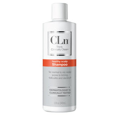 CLn Shampoo clarifying formula bottle shows deep cleansing for oil-prone scalp.