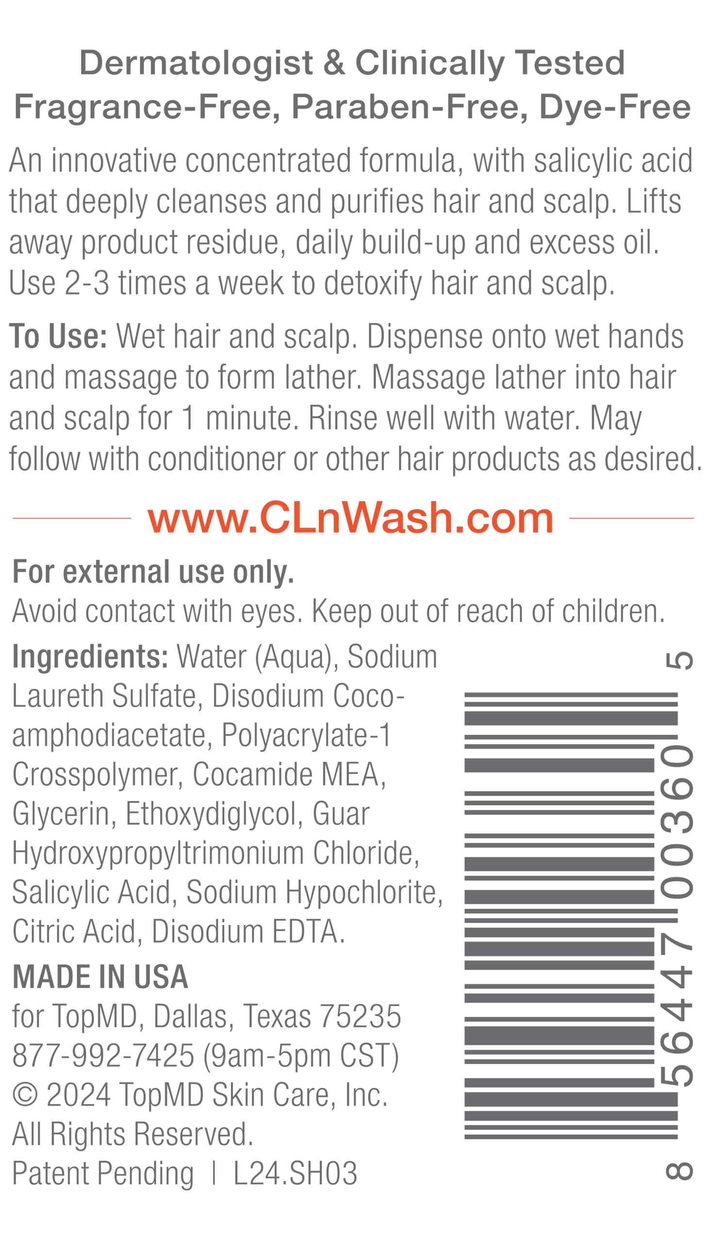 CLn Shampoo rich lather shown for buildup removal on a flaky scalp.
