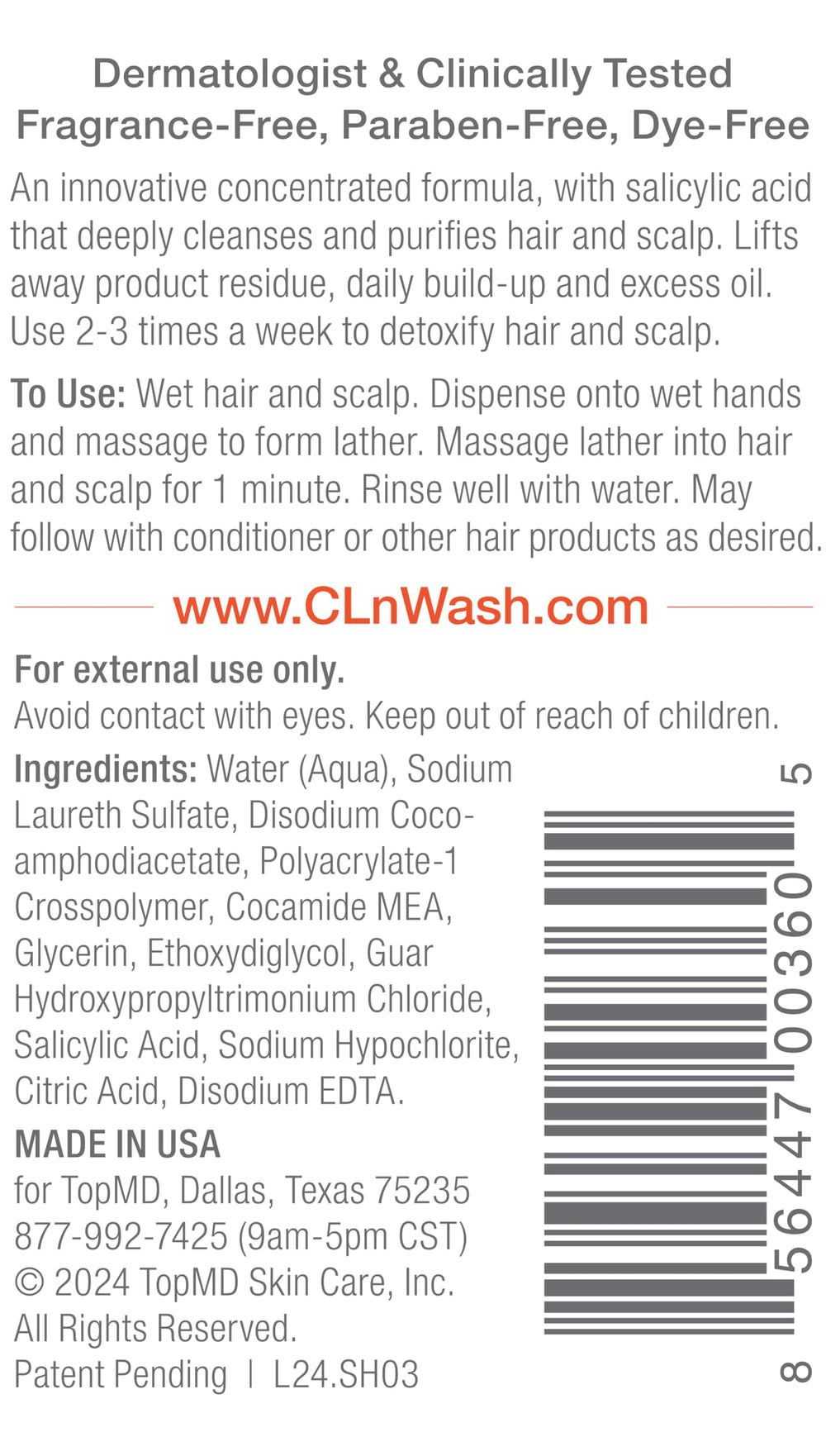 CLn Shampoo rich lather shown for buildup removal on a flaky scalp.