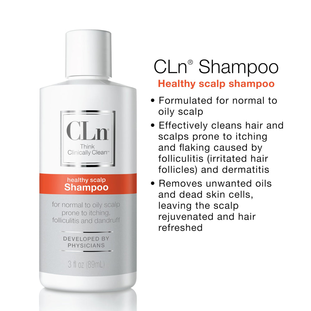 CLn Shampoo fragrance-free formula shown to avoid common irritants.