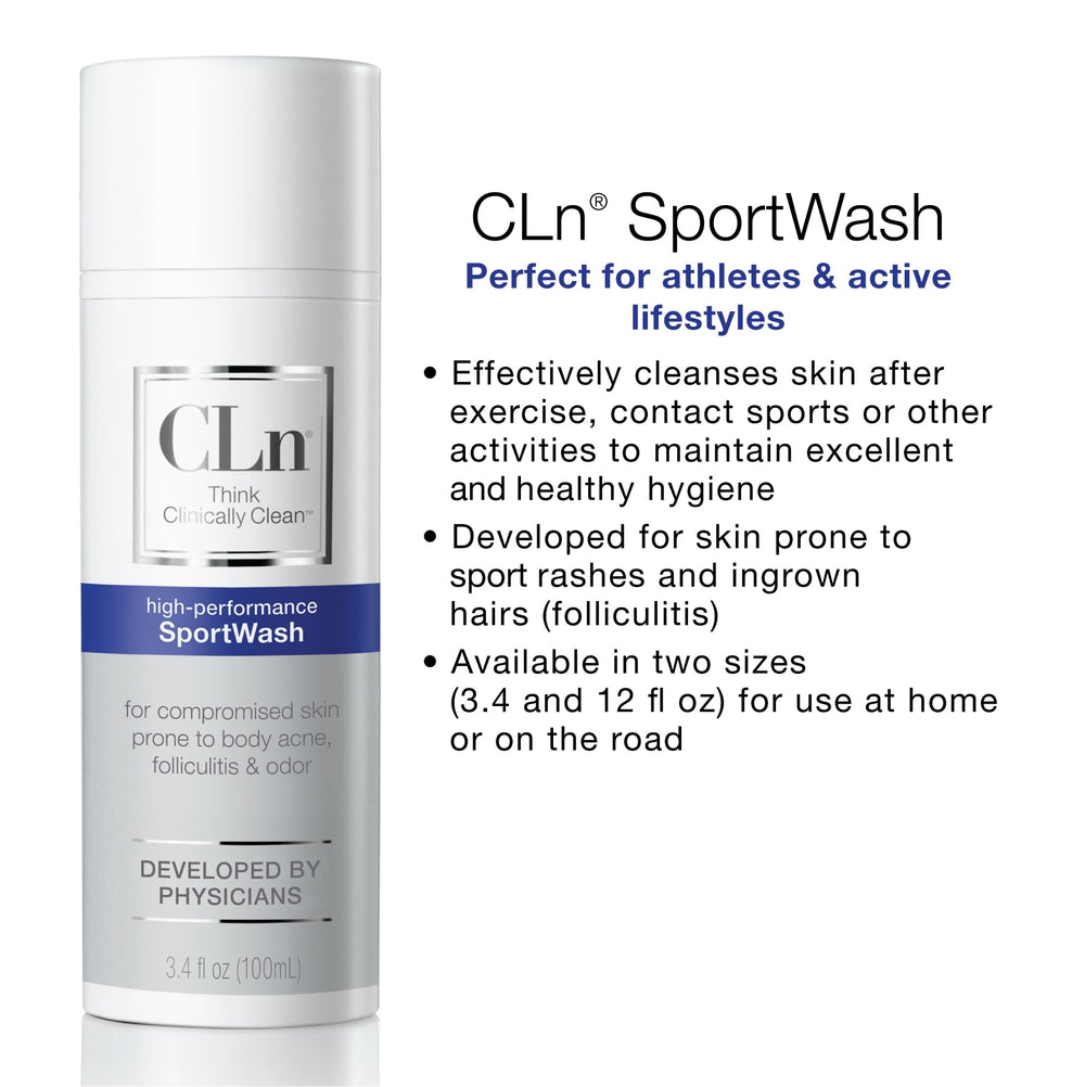 Close-up of CLn SportWash foam showing rich lather and fragrance-free formula.