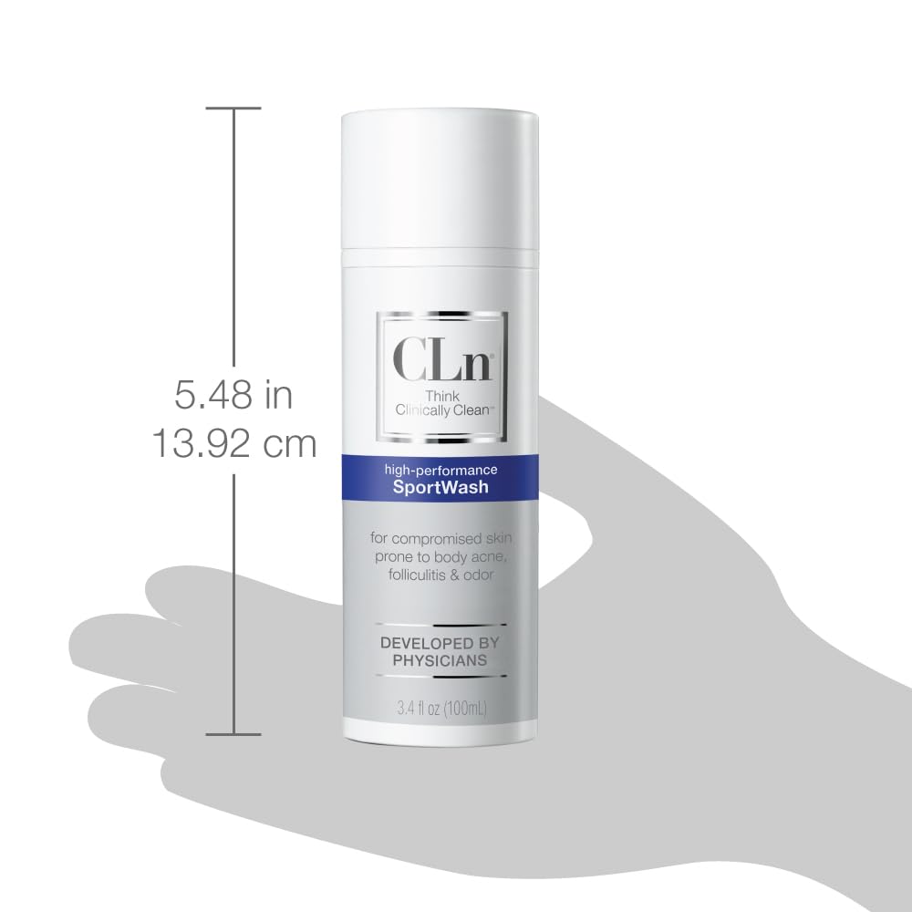 Travel-friendly CLn SportWash bottle ready for on-the-go routine.
