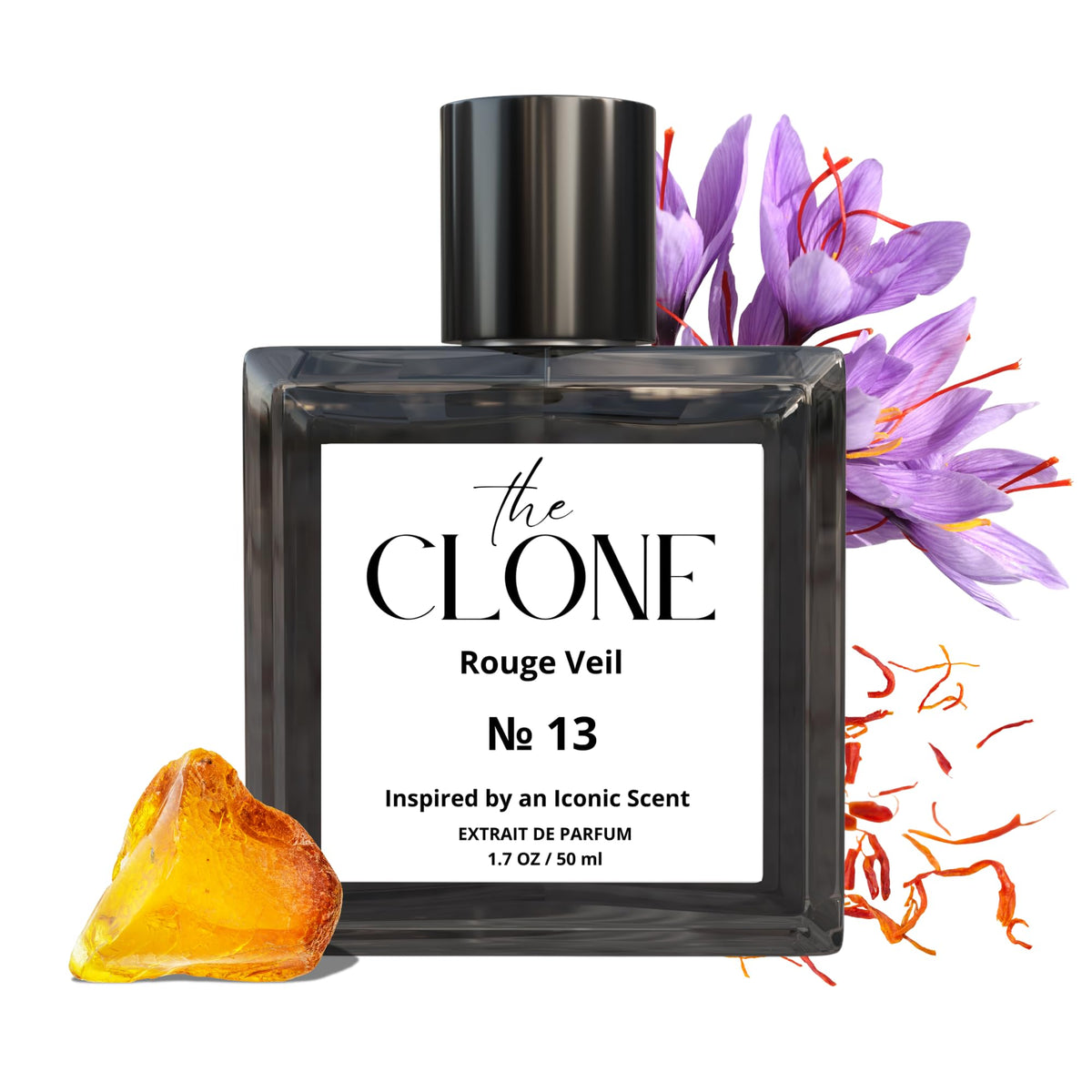 Clone Rouge Veil 13 top-note with saffron and jasmine for a bright opening.