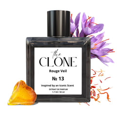 Clone Rouge Veil 13 top-note with saffron and jasmine for a bright opening.
