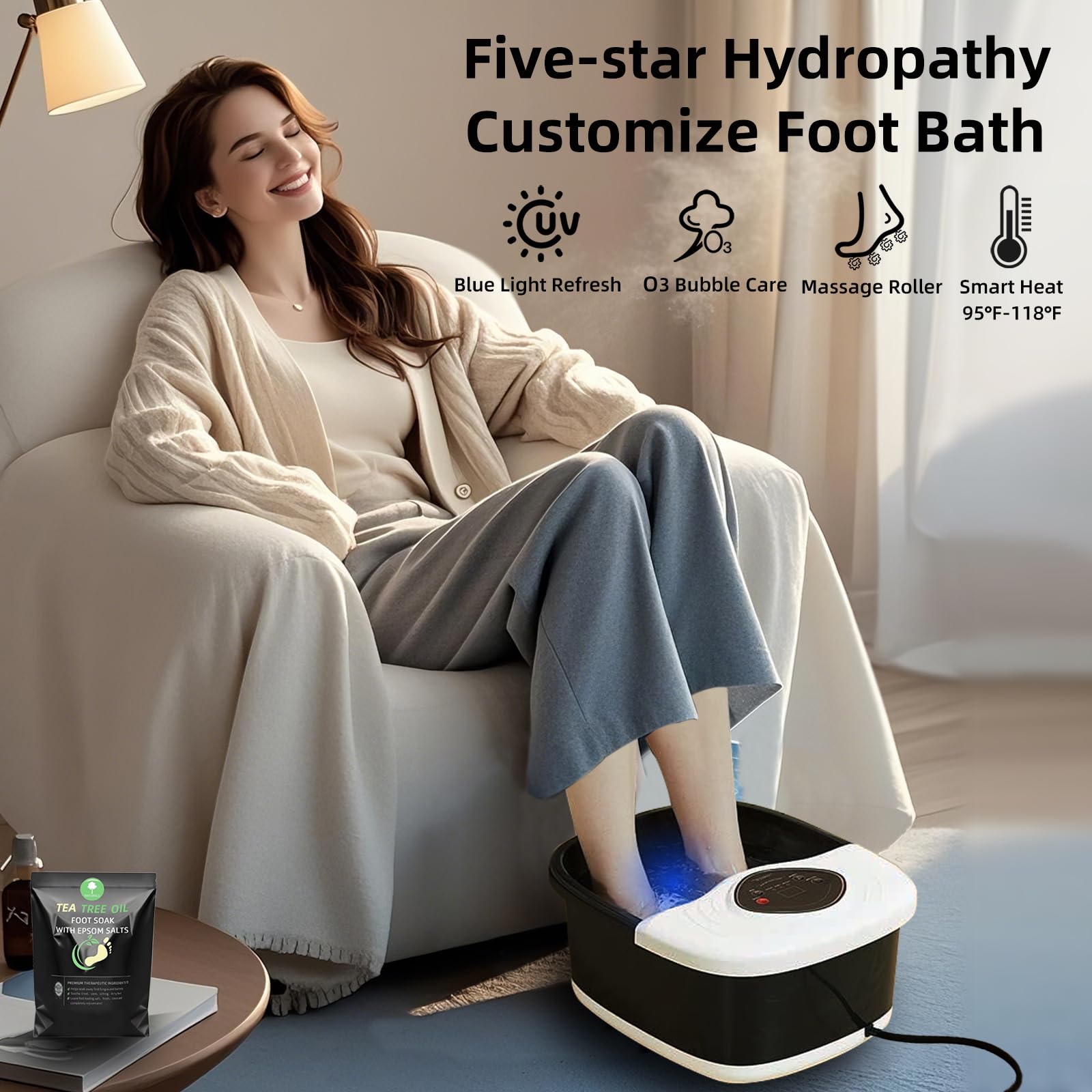 Closewave foot spa massager with shiatsu rollers targets tired arches and soles.