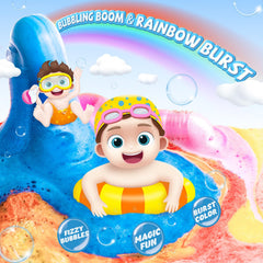 CLOUQUAR Kids Bath Bomb Potions color burst fills tub with fizzy bubbles.