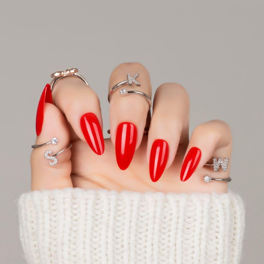 CloudTrip almond press-on nails with stiletto shape and chrome accents for bold polished looks