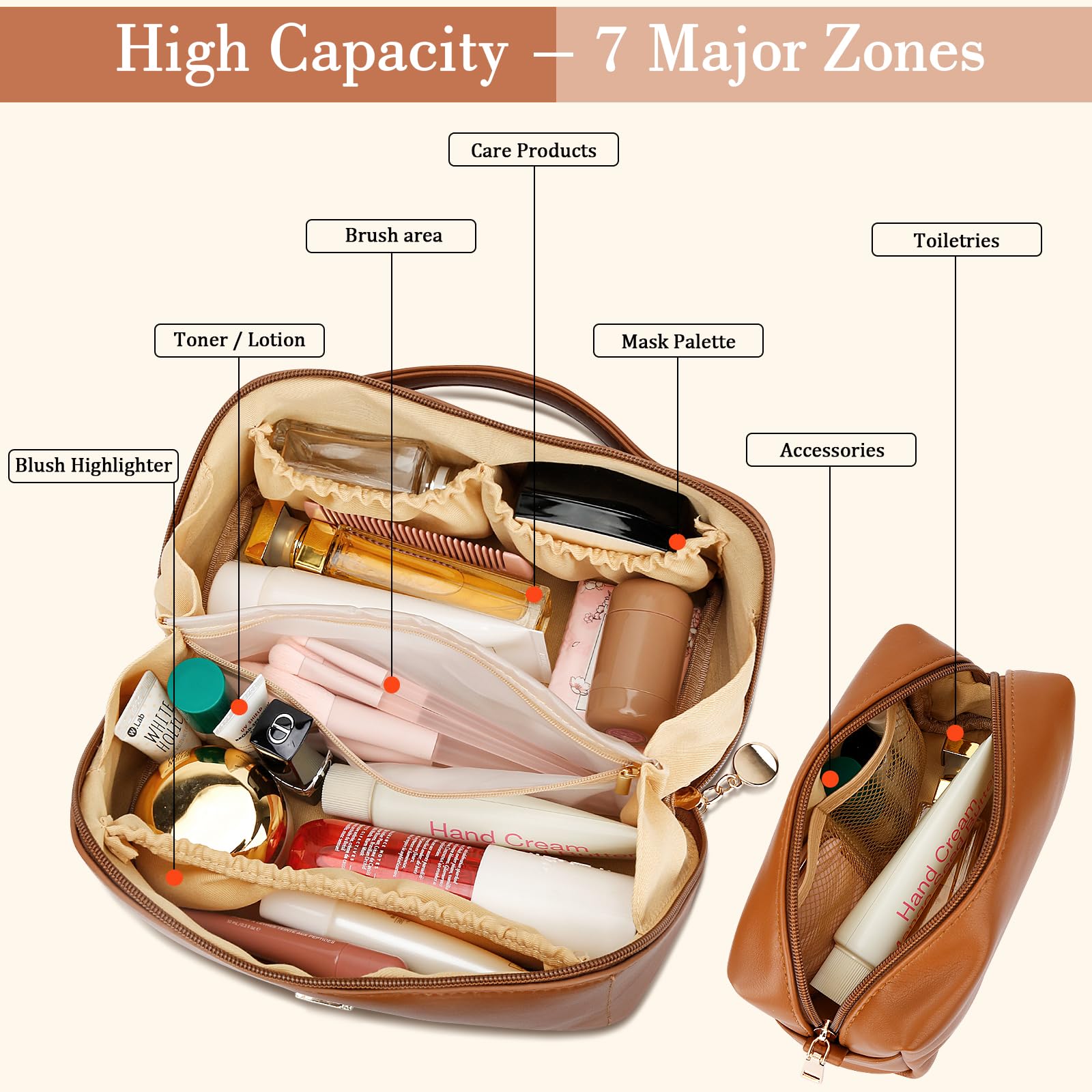 CLOUDWINGS clear divider bag keeps cosmetics organized at a glance.