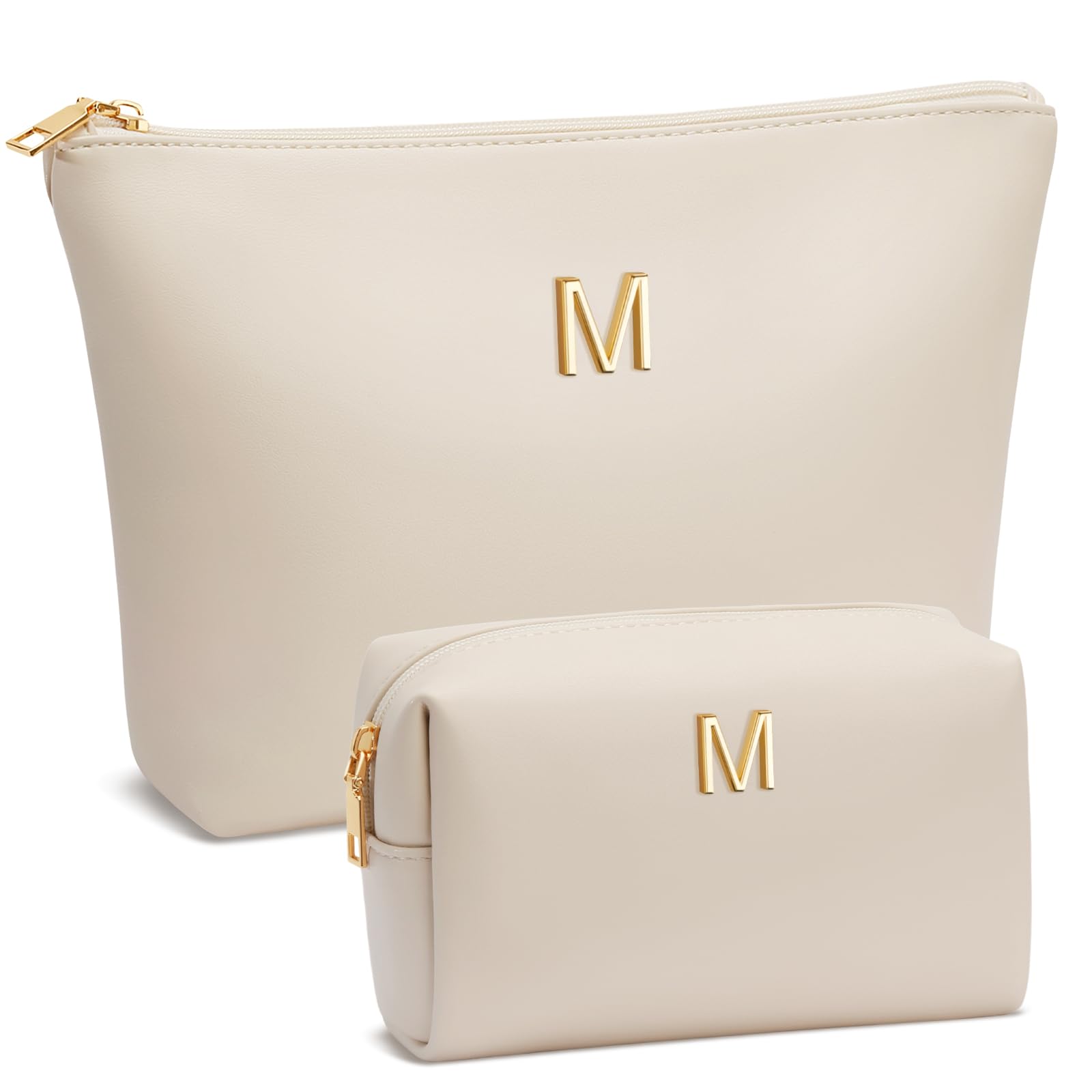 CloudWINGS initial makeup bag beige with monogram for a personalized gift.
