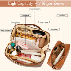 CLOUDWINGS makeup bag two compartments and elastic pockets keep organized cosmetics