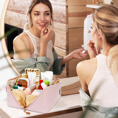CLOUDWINGS open-flat travel makeup bag, side view showing wide access for easy use.