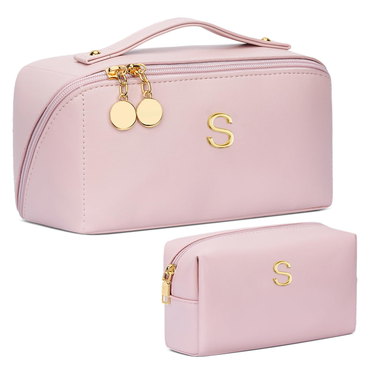 CloudWings pink personalized initial makeup bag—gift-ready and stylish.