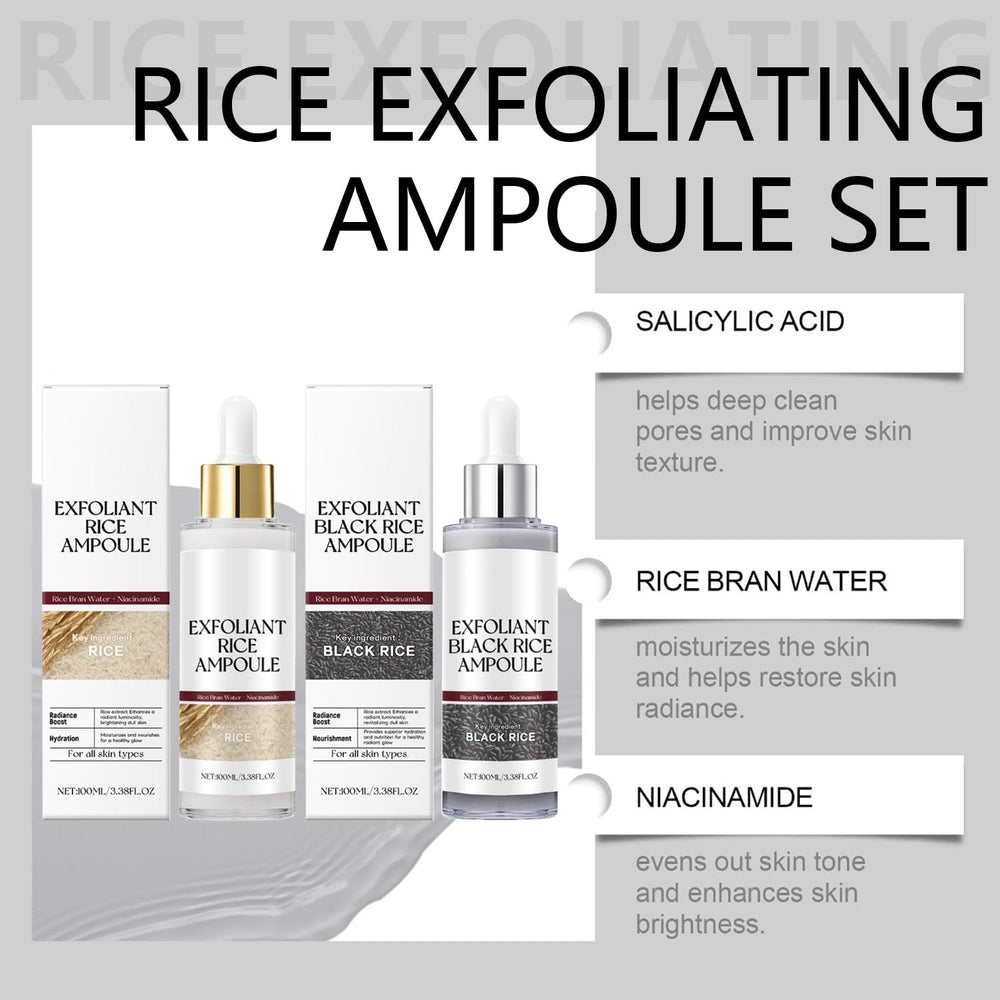 clould fitness rice exfoliating ampoule set bottle back highlighting hydration with hyaluronic acid