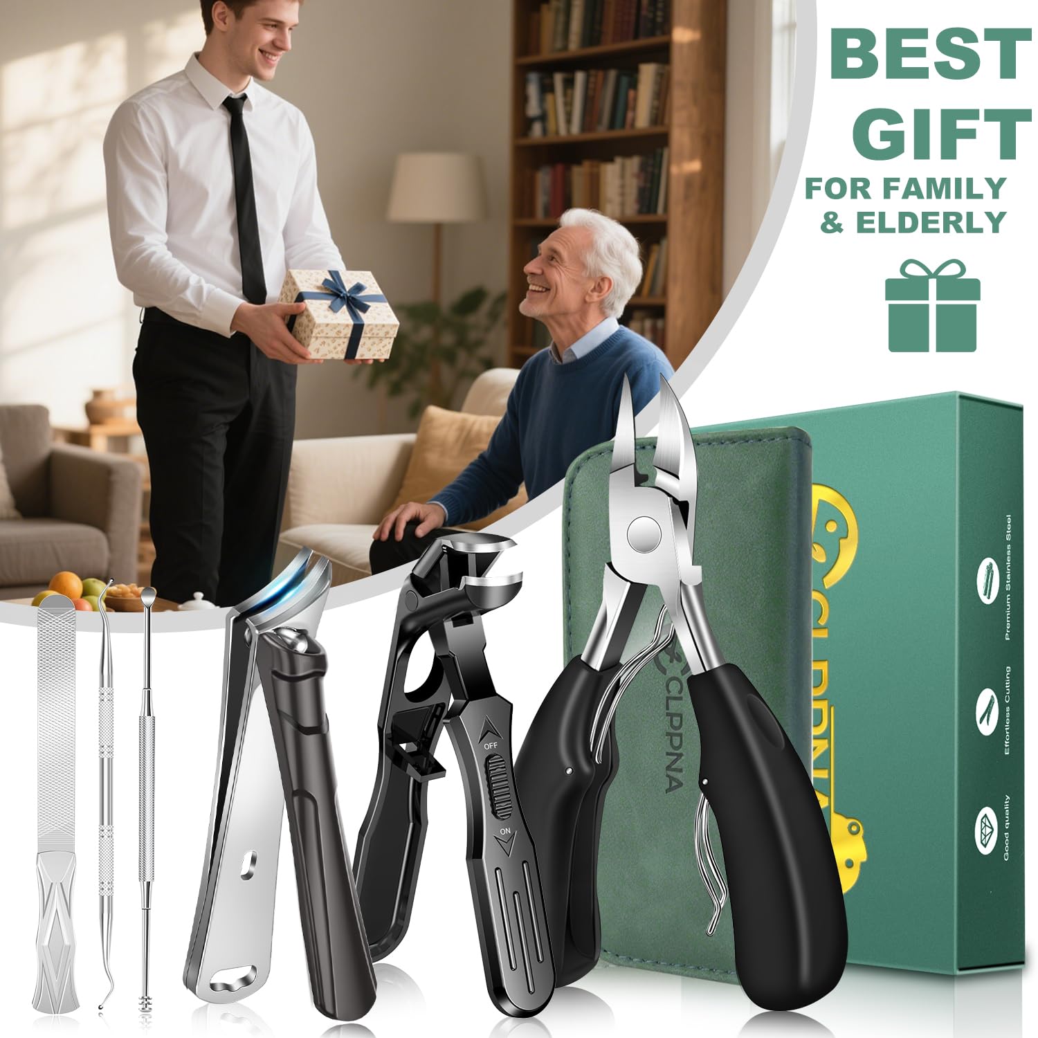 CLPPNA heavy-duty toenail clippers with long handle for easier leverage.