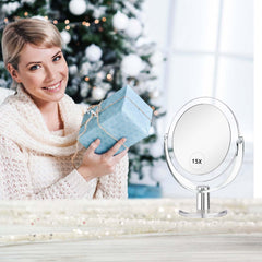 CLSEVXY double-sided magnifying mirror provides full-face view and close-up detail for tweezing.