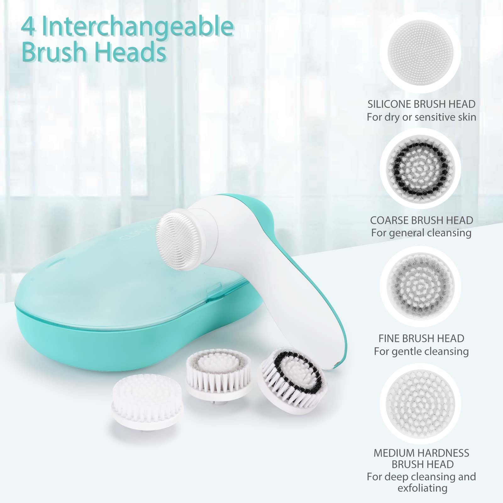 CLSEVXY four brush heads provide daily deep cleansing and gentle exfoliation.