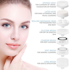 CLSEVXY four facial cleansing heads image shows range from gentle to deep cleansing.