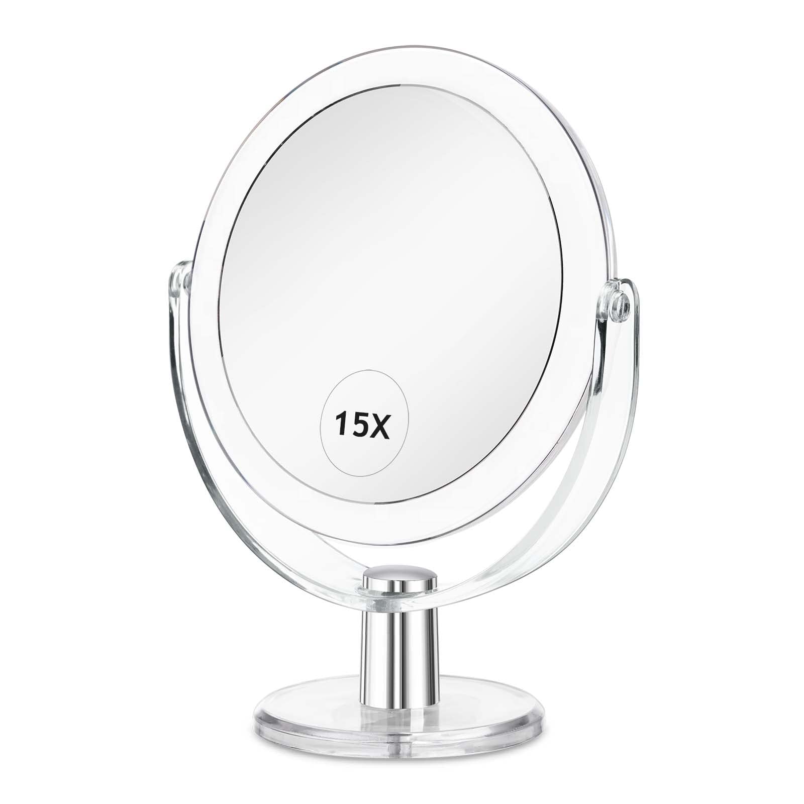 CLSEVXY vanity mirror with stand offers 1x/15x magnification for precise makeup tasks.