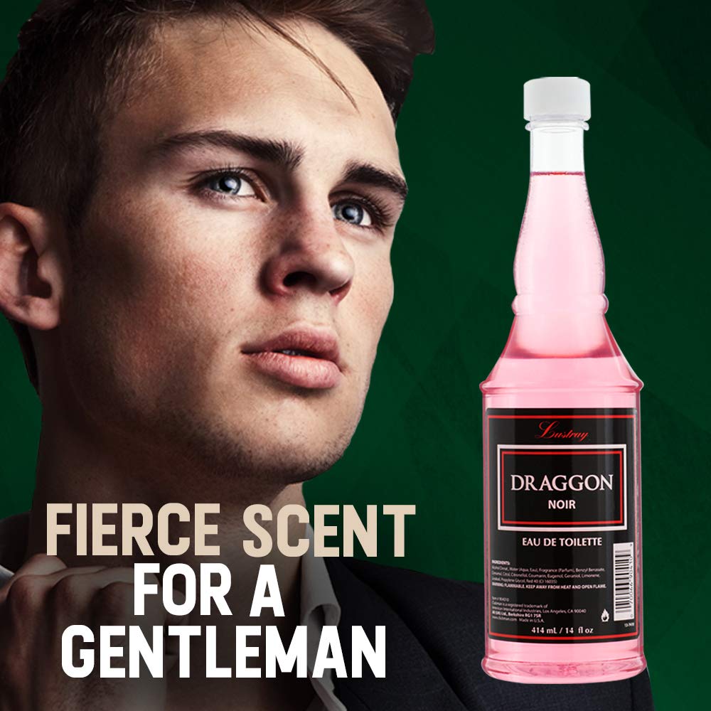 Clubman Lustray Draggon Noir EDT cap closeup, premium grooming scent.